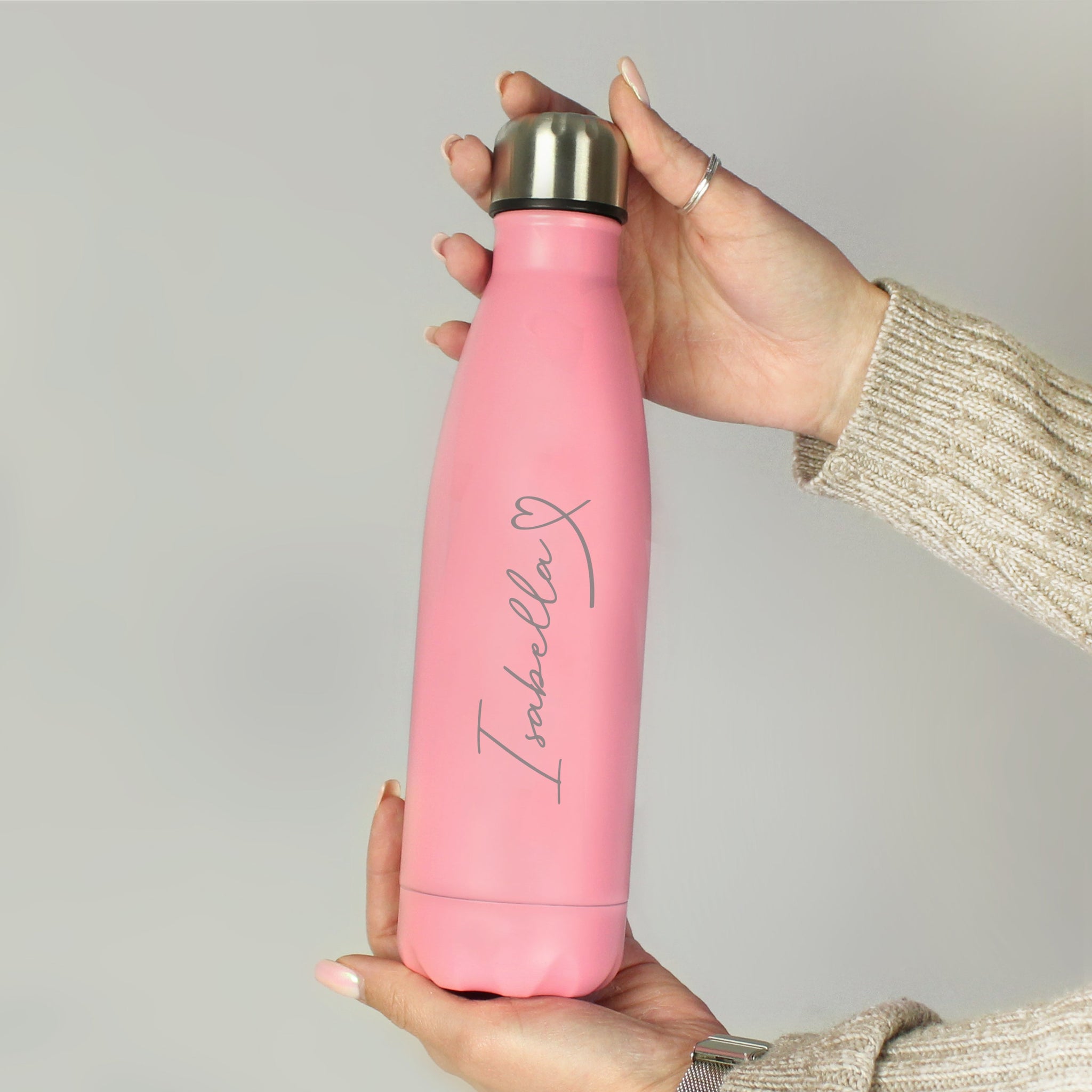 Personalised Heart Pink Metal Insulated Drinks Bottle: 6 - Water Bottles By Gift Moments