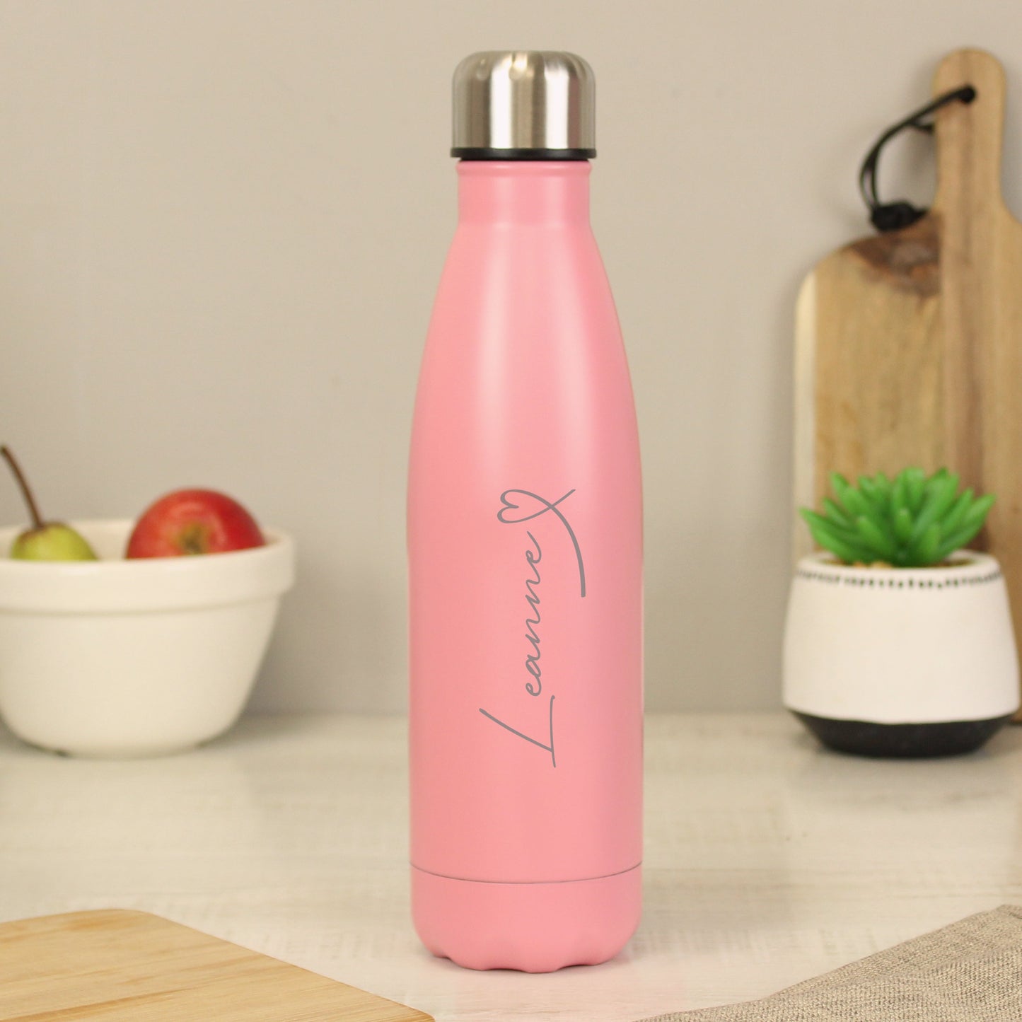 Personalised Heart Pink Metal Insulated Drinks Bottle: 1 - Water Bottles By Gift Moments