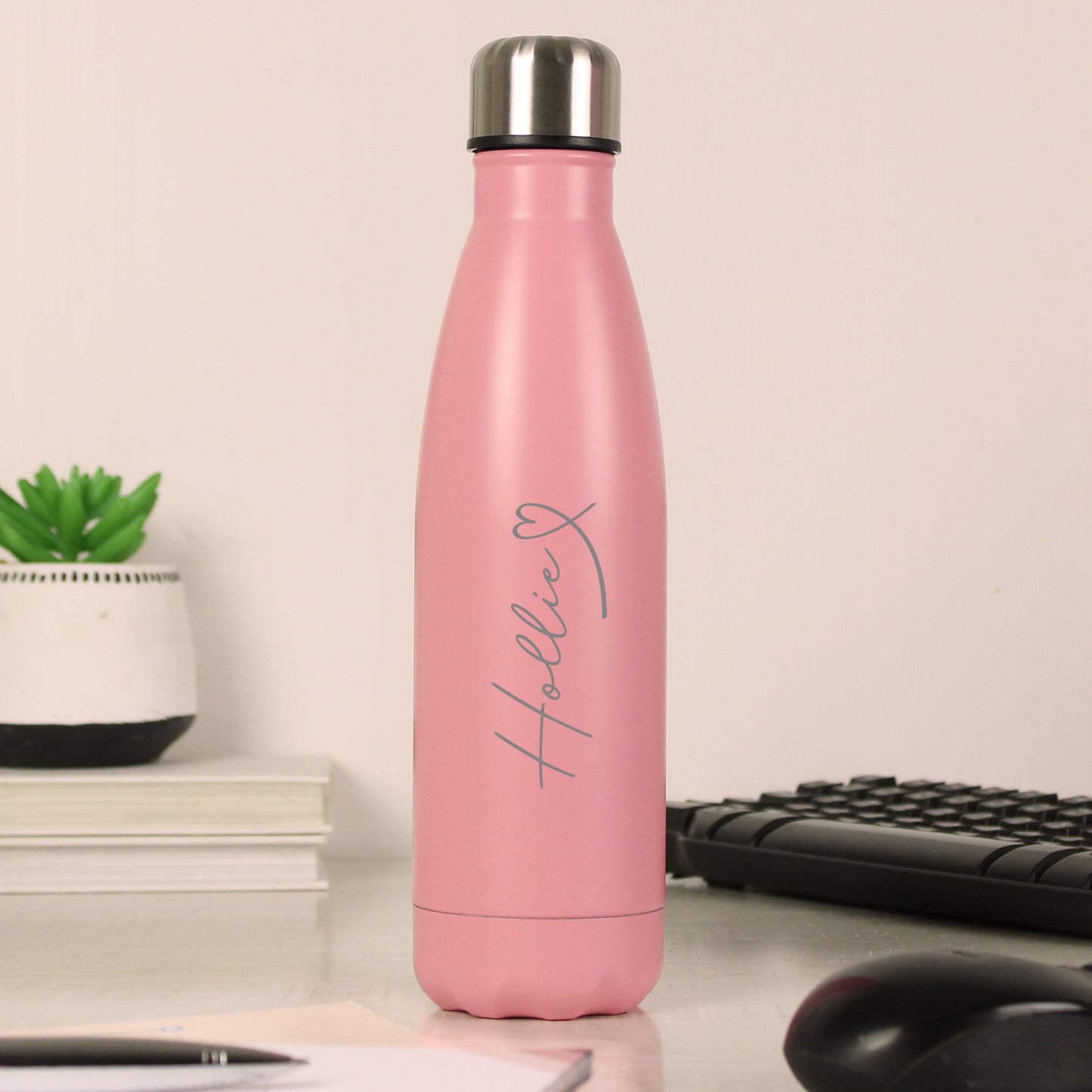 Personalised Heart Pink Metal Insulated Drinks Bottle: 3 - Water Bottles By Gift Moments