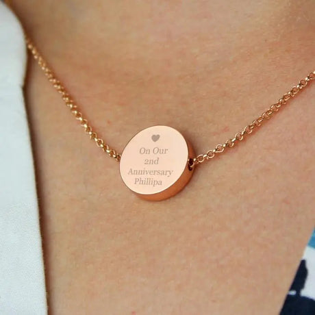 Personalised Heart Rose Gold Toned Disc Necklace: 3 - Necklaces By Gift Moments