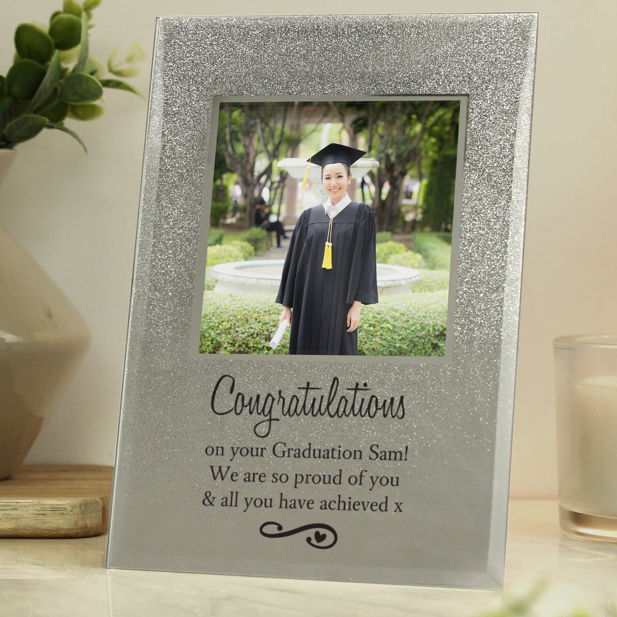 Personalised Heart & Swirl 4x4 Glitter Glass Photo Frame: 4 - Photo Frames By Gift Moments