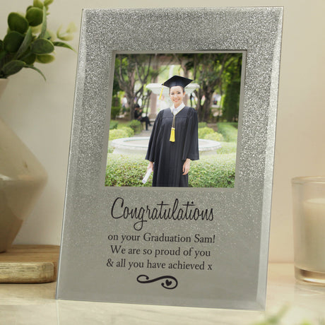Personalised Heart & Swirl 4x4 Glitter Glass Photo Frame: 4 - Photo Frames By Gift Moments