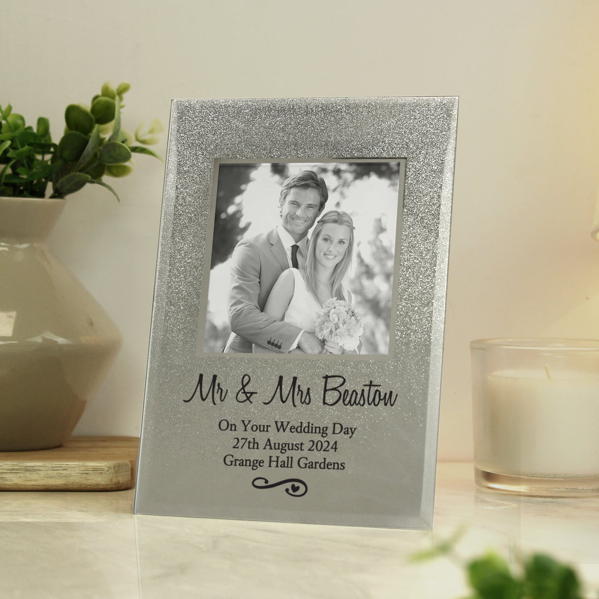 Personalised Heart & Swirl 4x4 Glitter Glass Photo Frame: 6 - Photo Frames By Gift Moments