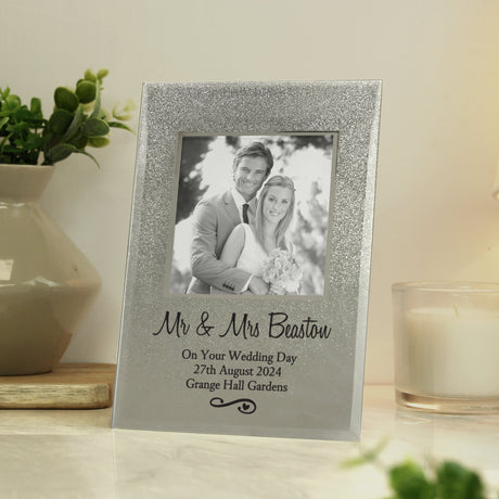 Personalised Heart & Swirl 4x4 Glitter Glass Photo Frame: 6 - Photo Frames By Gift Moments
