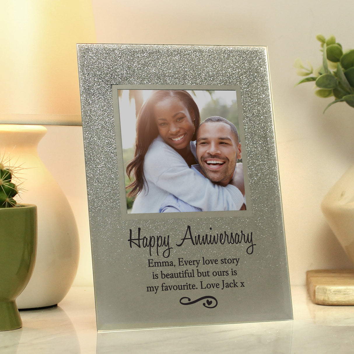 Personalised Heart & Swirl 4x4 Glitter Glass Photo Frame: 1 - Photo Frames By Gift Moments