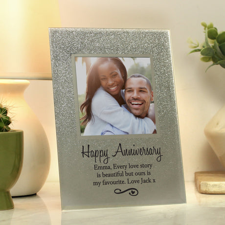 Personalised Heart & Swirl 4x4 Glitter Glass Photo Frame: 1 - Photo Frames By Gift Moments