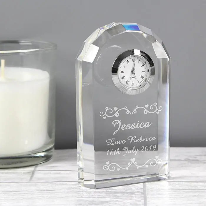 Personalised Heart Swirl Crystal Clock: 1 - Clocks By Gift Moments