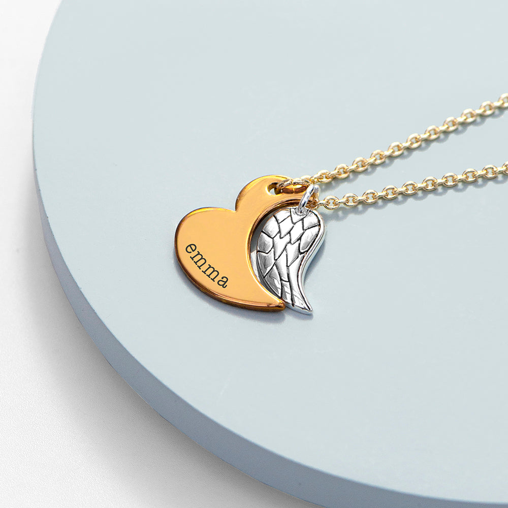 Personalised Heart and Wing Necklaces: 1 - Gold - Necklaces By Gift Moments