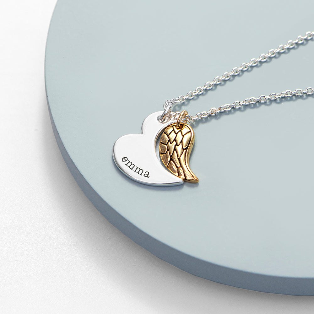 Personalised Heart and Wing Necklaces: 2 - Silver - Necklaces By Gift Moments