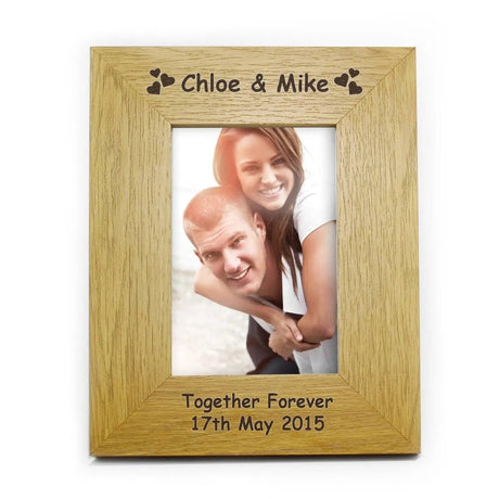 Personalised Hearts 6x4 Oak Finish Photo Frame: 2 - Photo Frames By Gift Moments