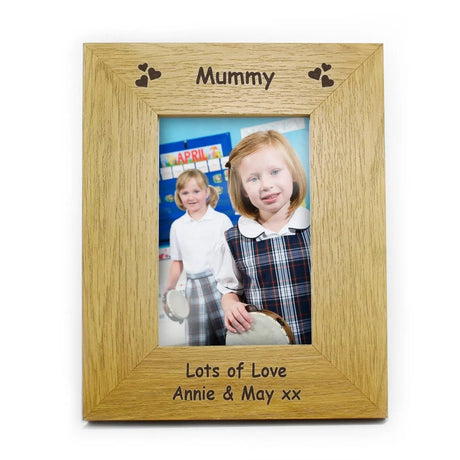 Personalised Hearts 6x4 Oak Finish Photo Frame: 3 - Photo Frames By Gift Moments