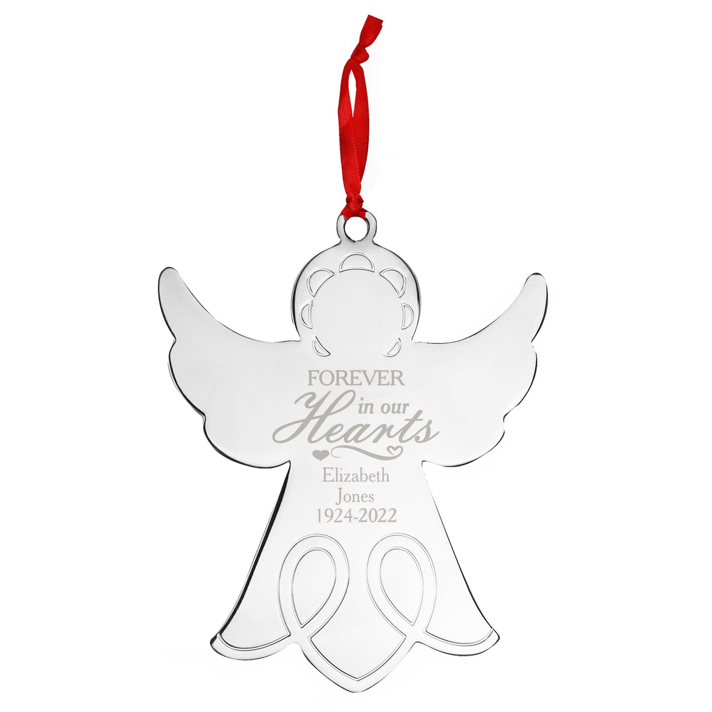 Personalised In Our Hearts Angel Metal Decoration: 2 - Christmas Decorations By Gift Moments