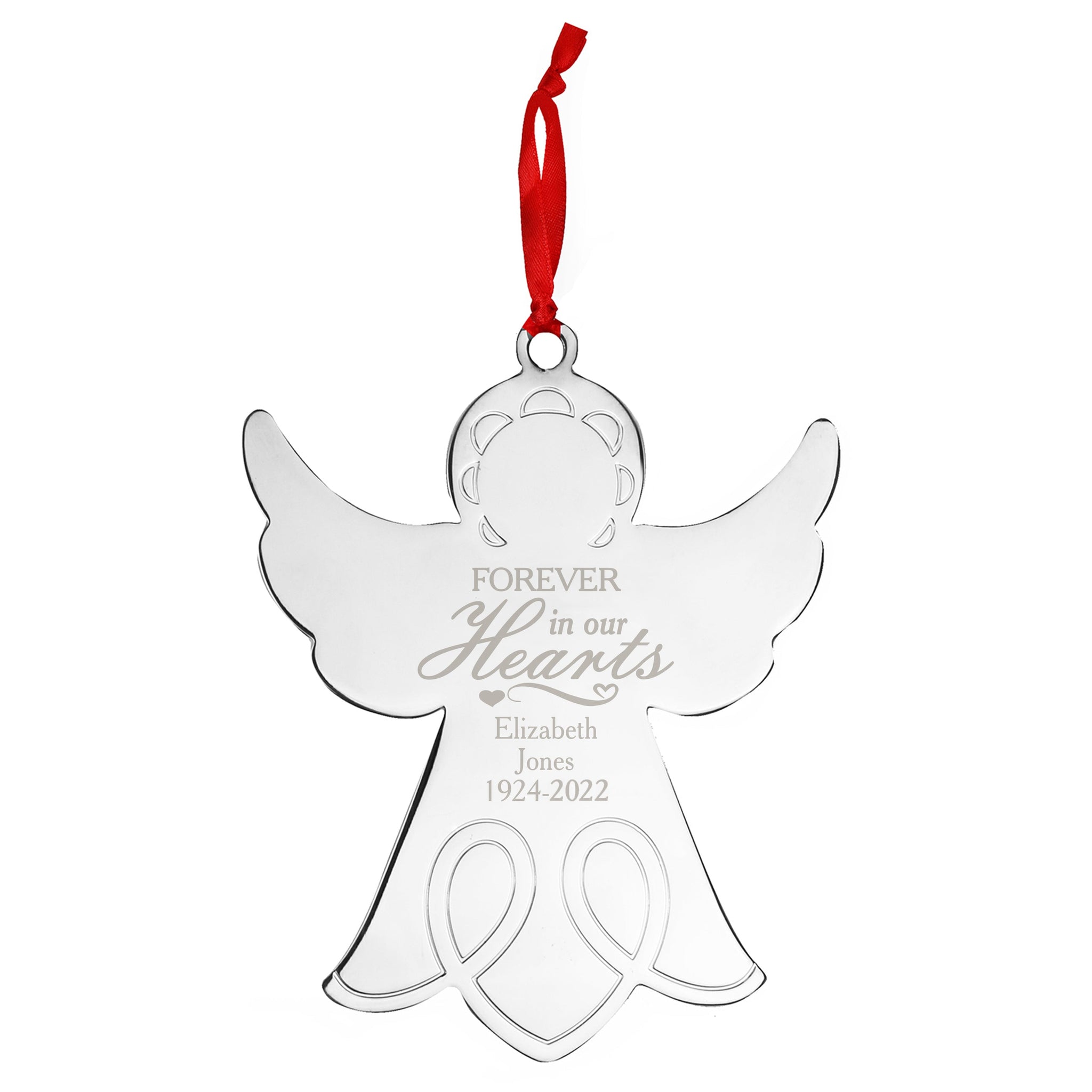 Personalised In Our Hearts Angel Metal Decoration: 2 - Christmas Decorations By Gift Moments