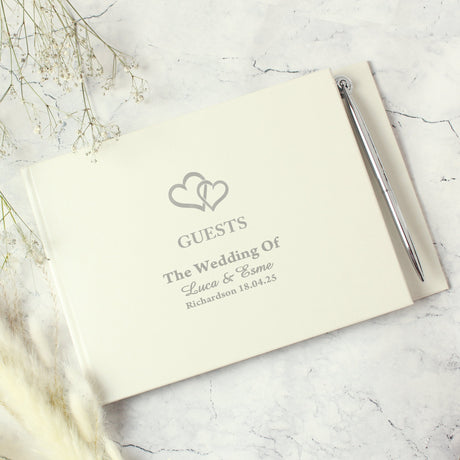 Personalised Hearts Design Hardback Guest Book & Pen: 4 - Guest Books By Gift Moments