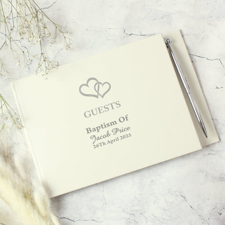 Personalised Hearts Design Hardback Guest Book & Pen: 2 - Guest Books By Gift Moments