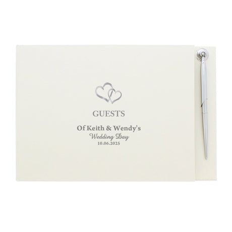 Personalised Hearts Design Hardback Guest Book & Pen: 5 - Guest Books By Gift Moments