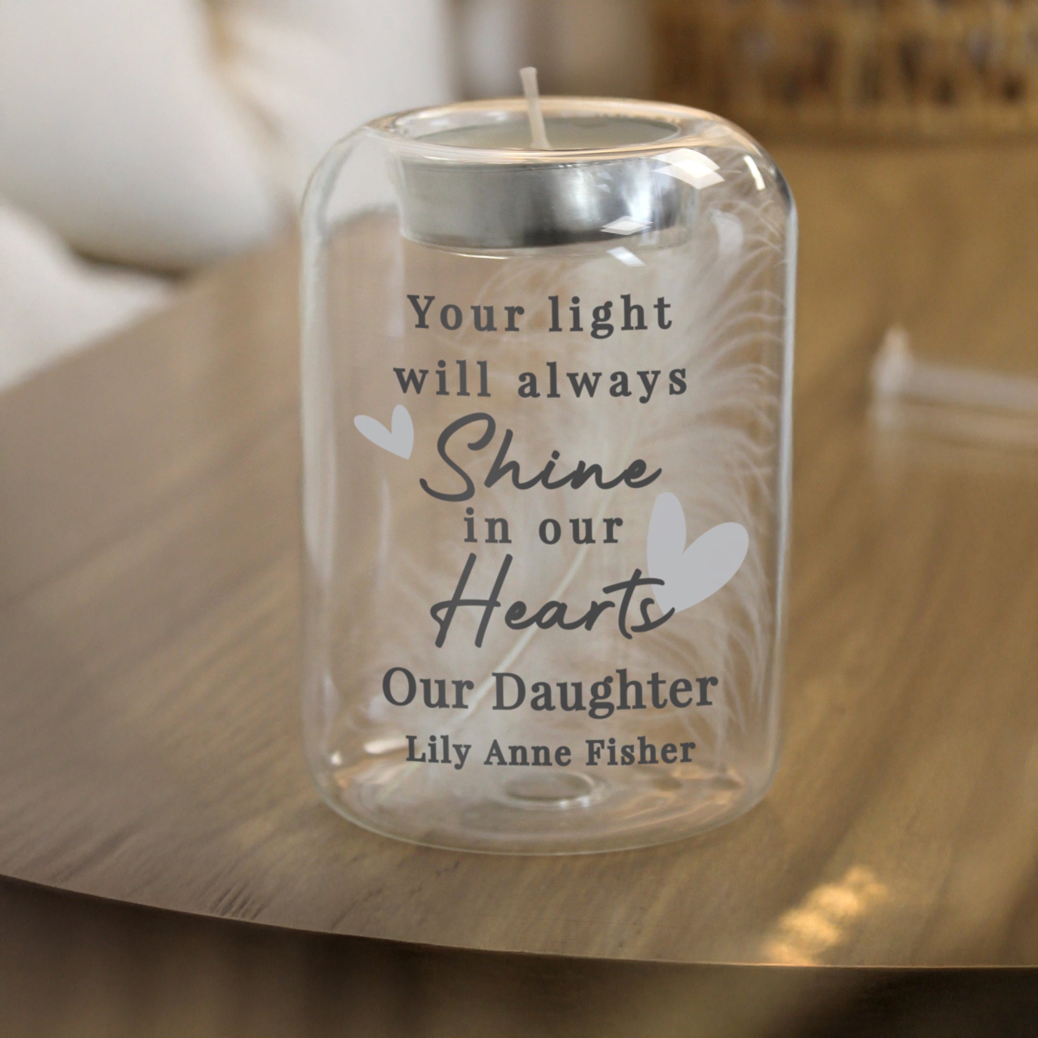 Personalised In Our Hearts Memorial Feather Tealight Holder: 4 - Candle Holders By Gift Moments