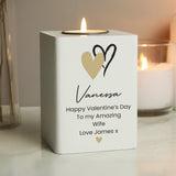 Personalised Hearts Wooden Tealight Holder: 1 - Candle Holders By Gift Moments