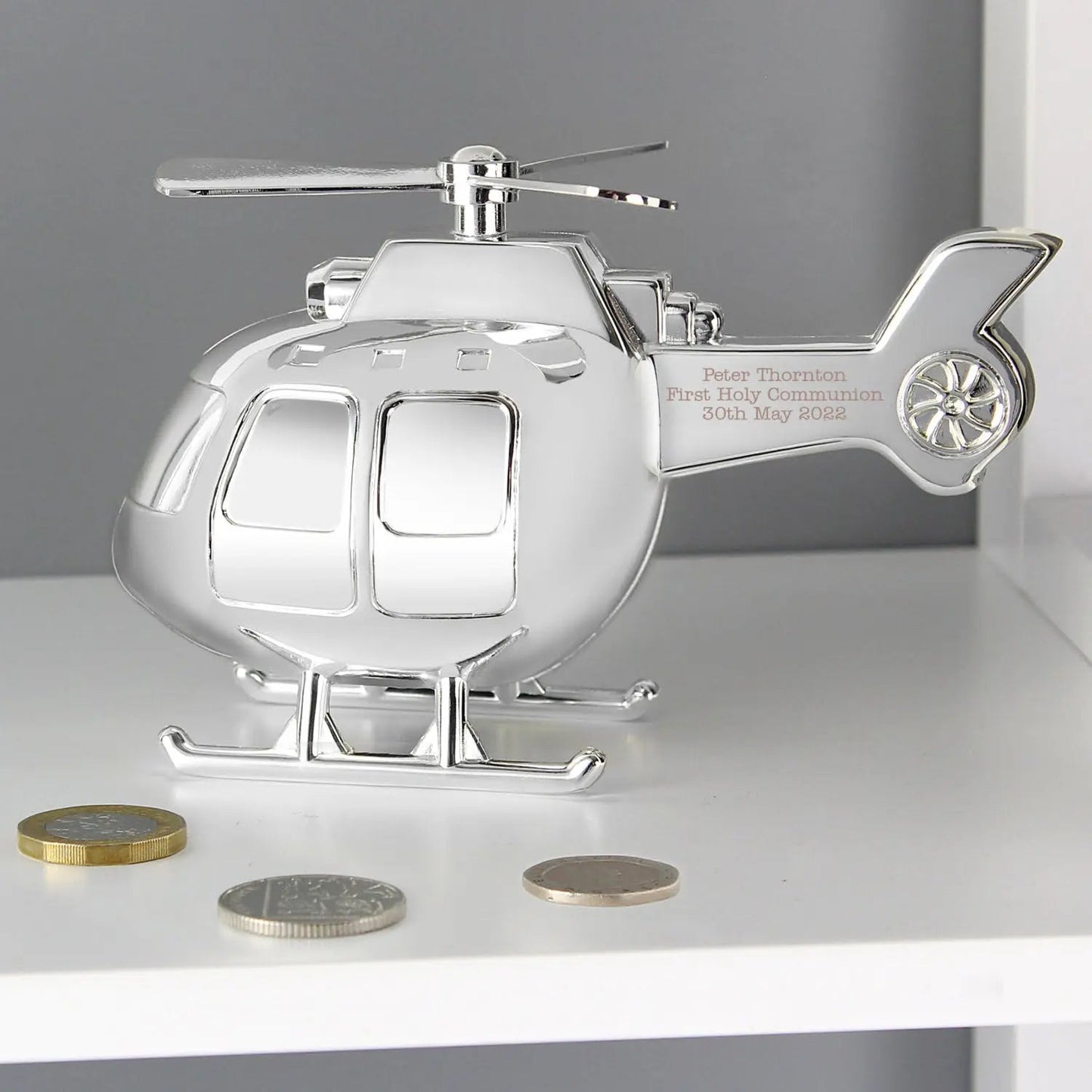 Personalised Helicopter Money Box: 3 - Money Boxes By Gift Moments