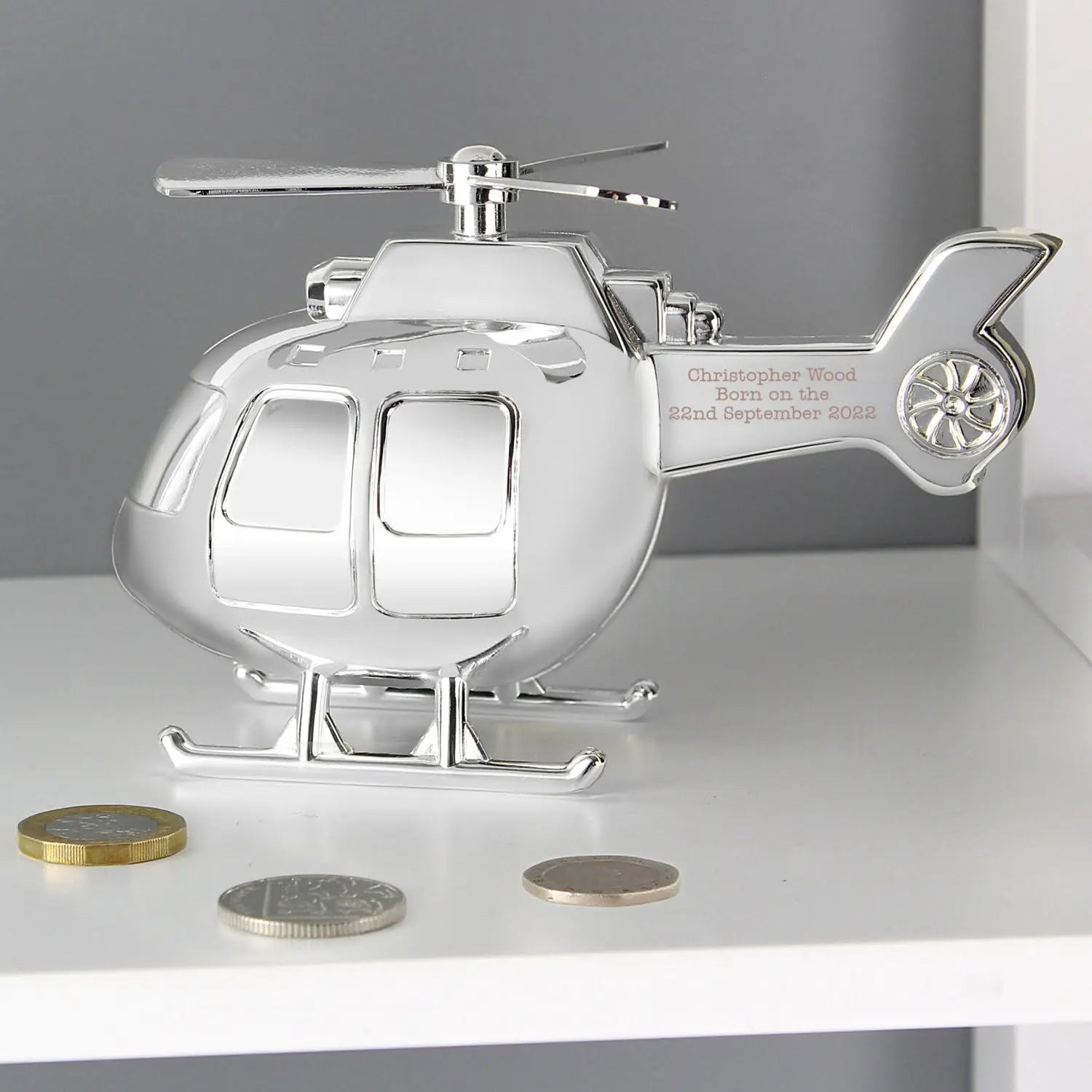 Personalised Helicopter Money Box: 1 - Money Boxes By Gift Moments