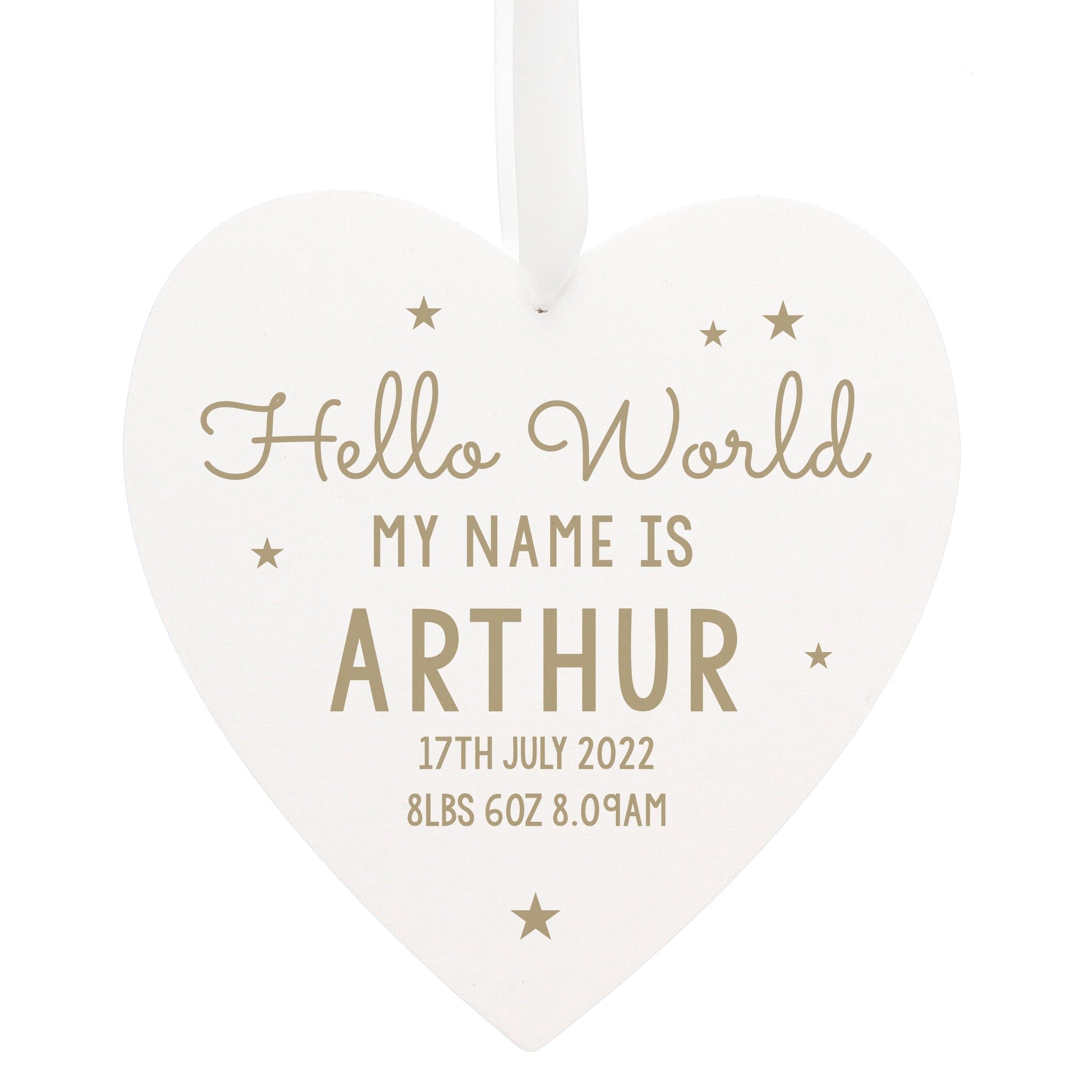 Personalised Hello World Large Wooden Heart Decoration: 3 - Decorations By Gift Moments