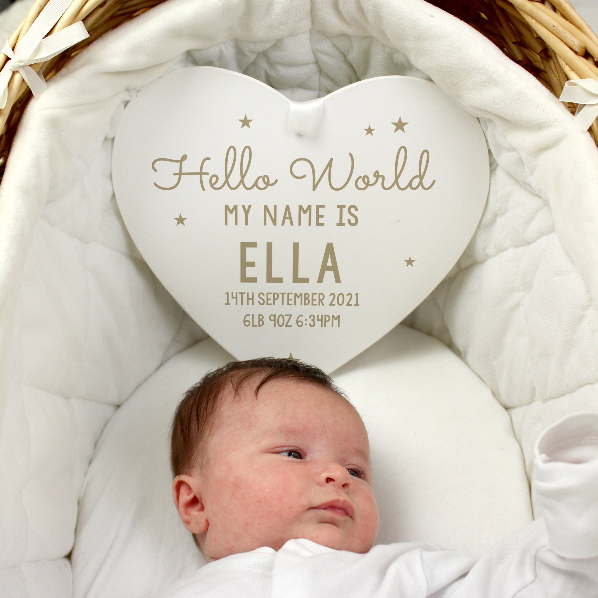 Personalised Hello World Large Wooden Heart Decoration: 2 - Decorations By Gift Moments