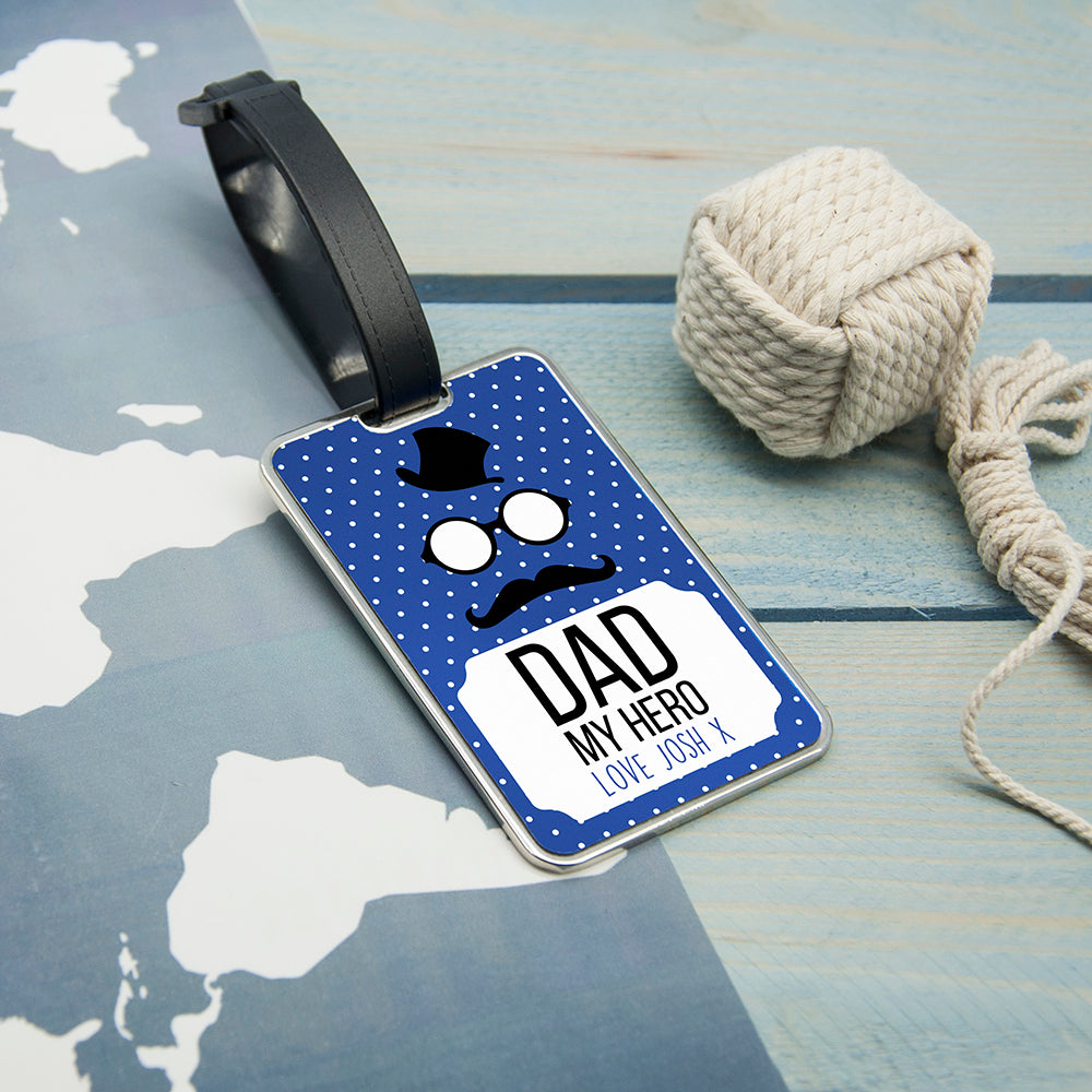 Personalised You Are My Hero Metal Luggage Tags: 2 - Blue Spots - Luggage Tags By Gift Moments