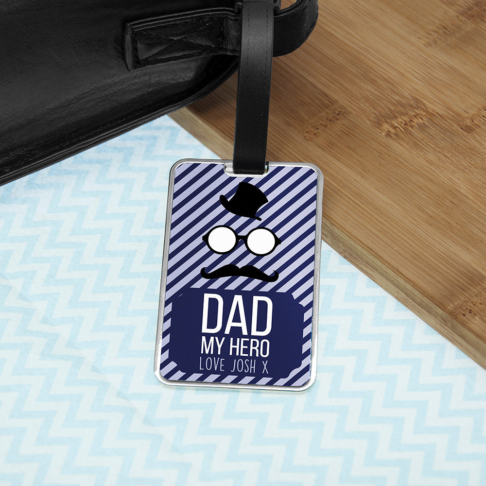 Personalised You Are My Hero Metal Luggage Tags: 4 - Blue Stripes - Luggage Tags By Gift Moments