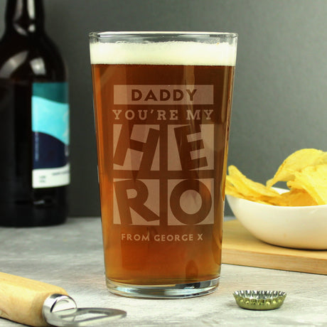 Personalised My Hero Pint Glass: 3 - Beer Glasses By Gift Moments