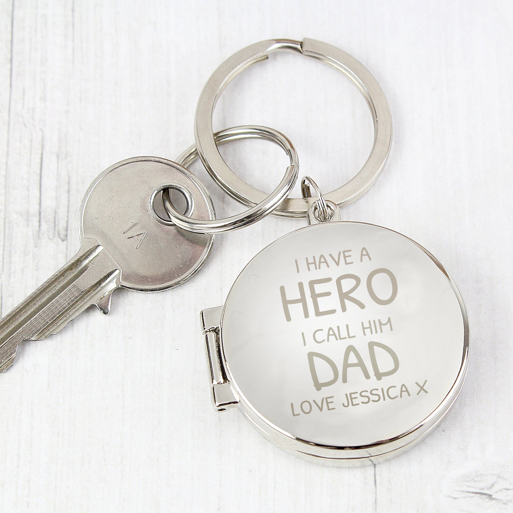 Personalised I Have A Hero Round Photo Keyring: 2 - Keyrings By Gift Moments