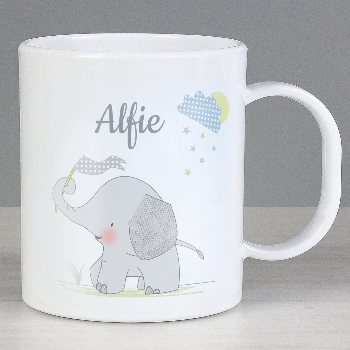 Personalised Hessian Elephant Plastic Mug: 1 - Plastic Mugs By Gift Moments