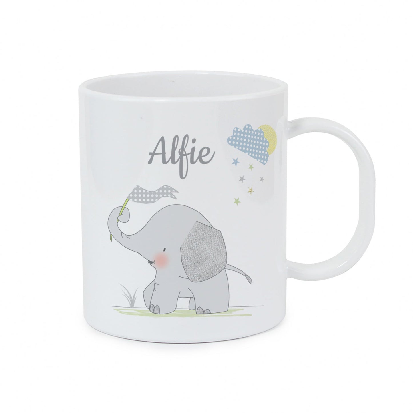 Personalised Hessian Elephant Plastic Mug: 4 - Plastic Mugs By Gift Moments
