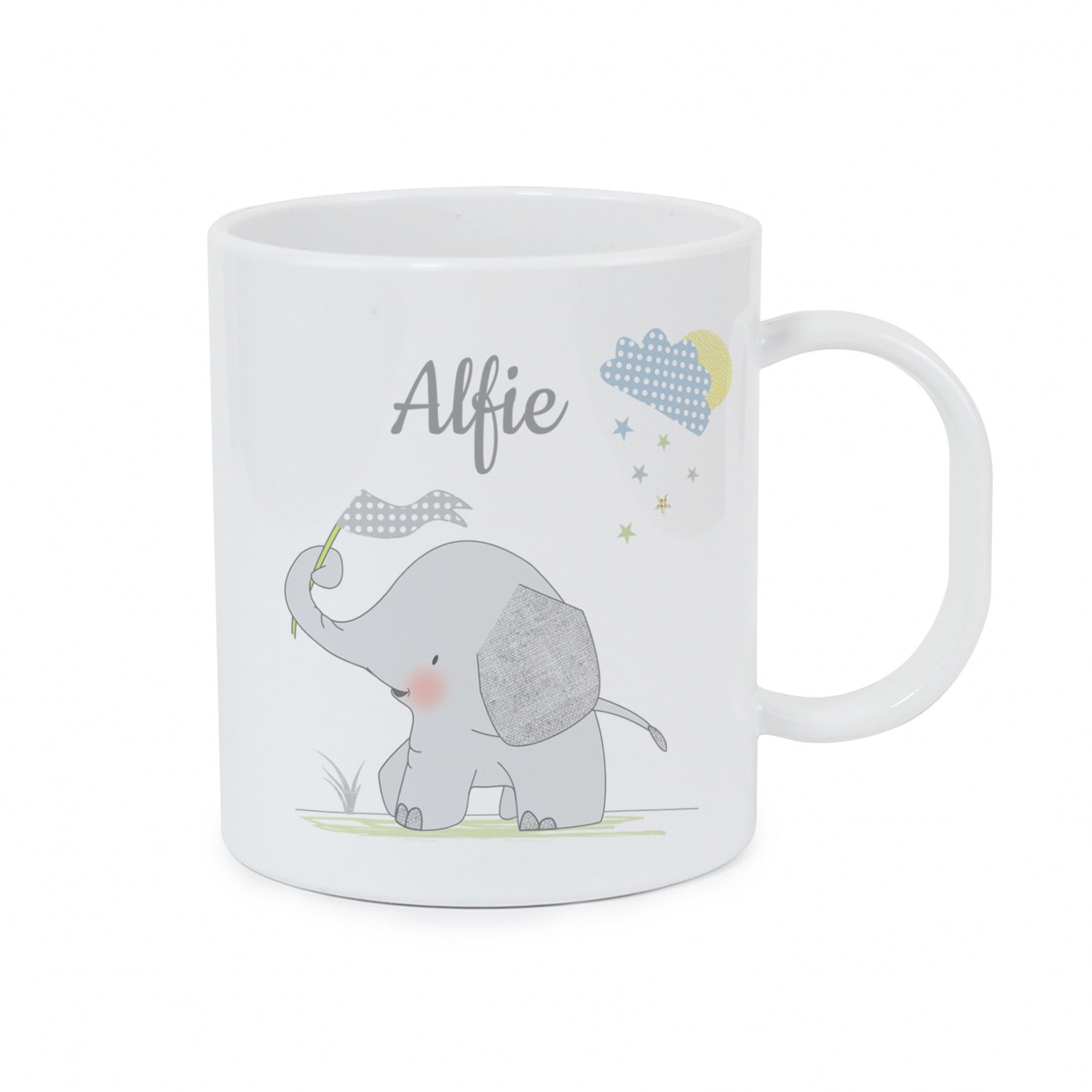 Personalised Hessian Elephant Plastic Mug: 4 - Plastic Mugs By Gift Moments