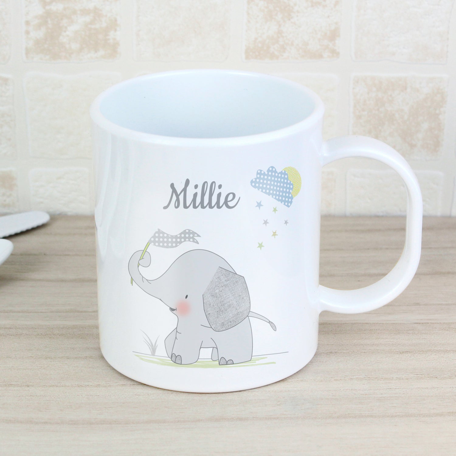 Personalised Hessian Elephant Plastic Mug: 2 - Plastic Mugs By Gift Moments