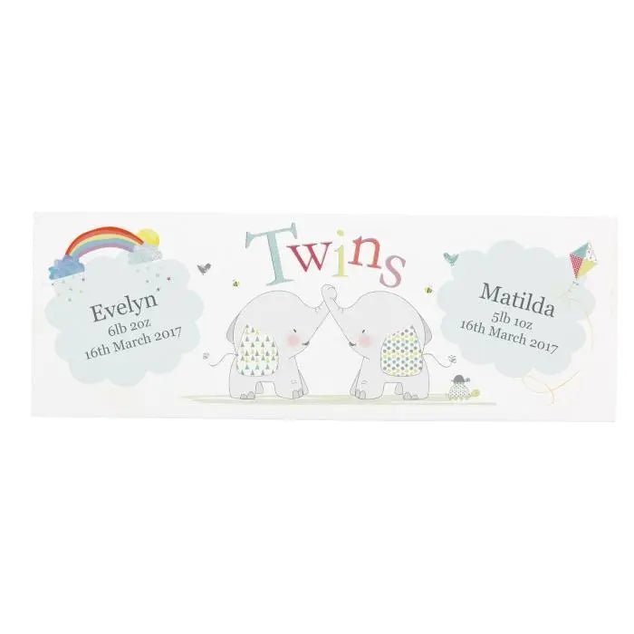 Personalised Hessian Elephant Twins Wooden Block Sign: 3 - Signs & Plaques By Gift Moments
