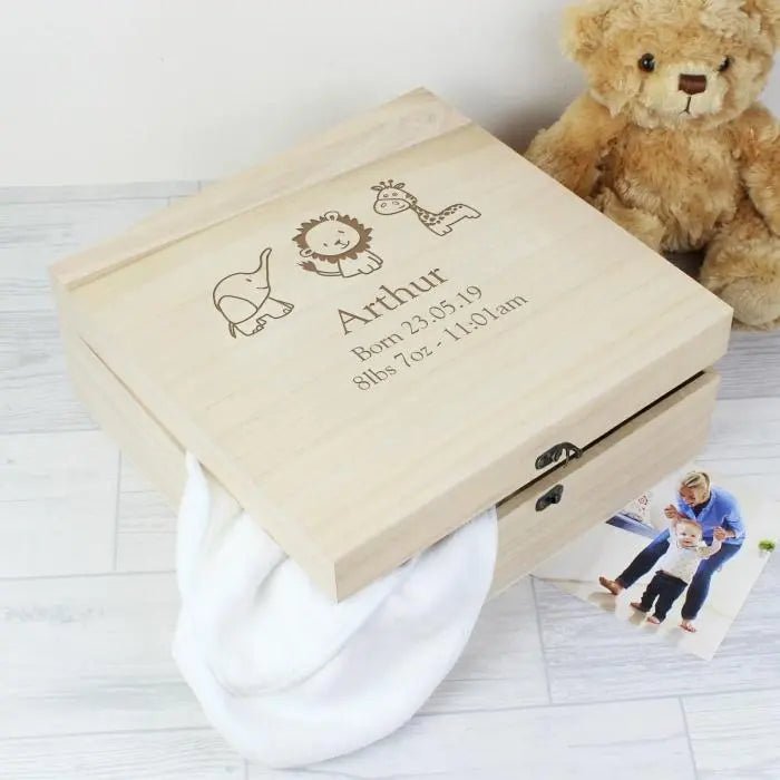 Personalised Hessian Friends Large Wooden Keepsake Box: 2 - Keepsake Boxes By Gift Moments