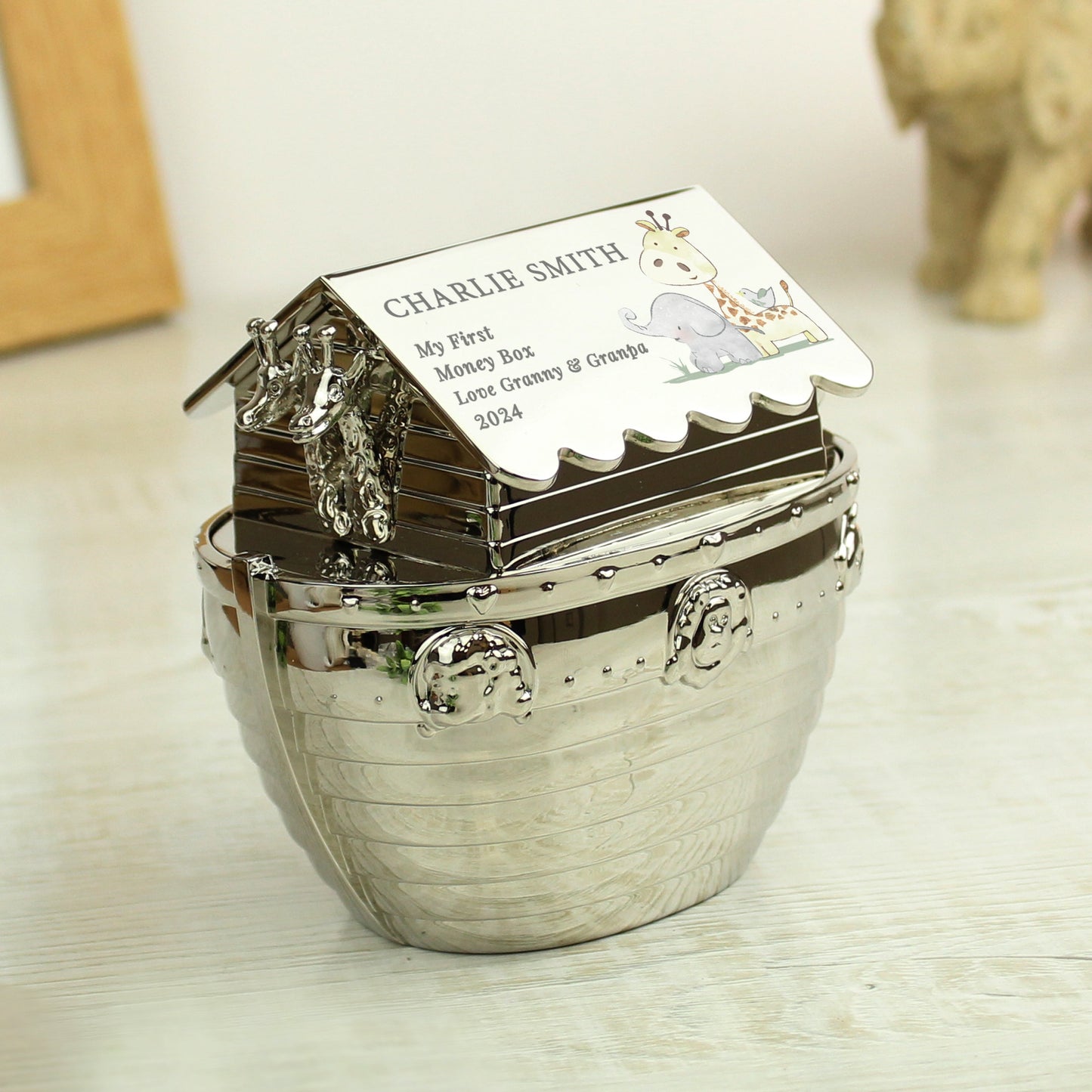 Personalised Hessian Friends Noahs Ark Money Box: 3 - Money Boxes By Gift Moments