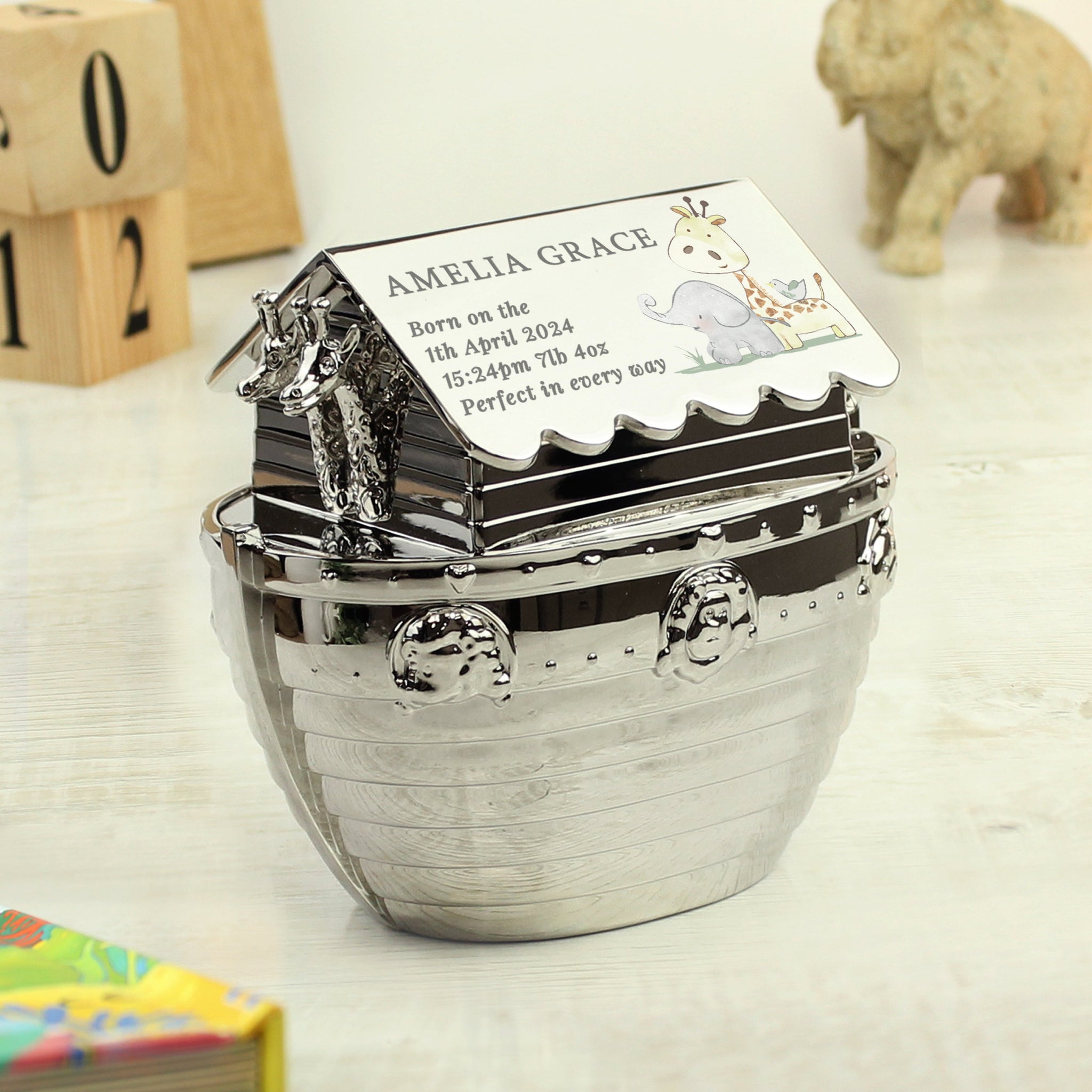 Personalised Hessian Friends Noahs Ark Money Box: 2 - Money Boxes By Gift Moments