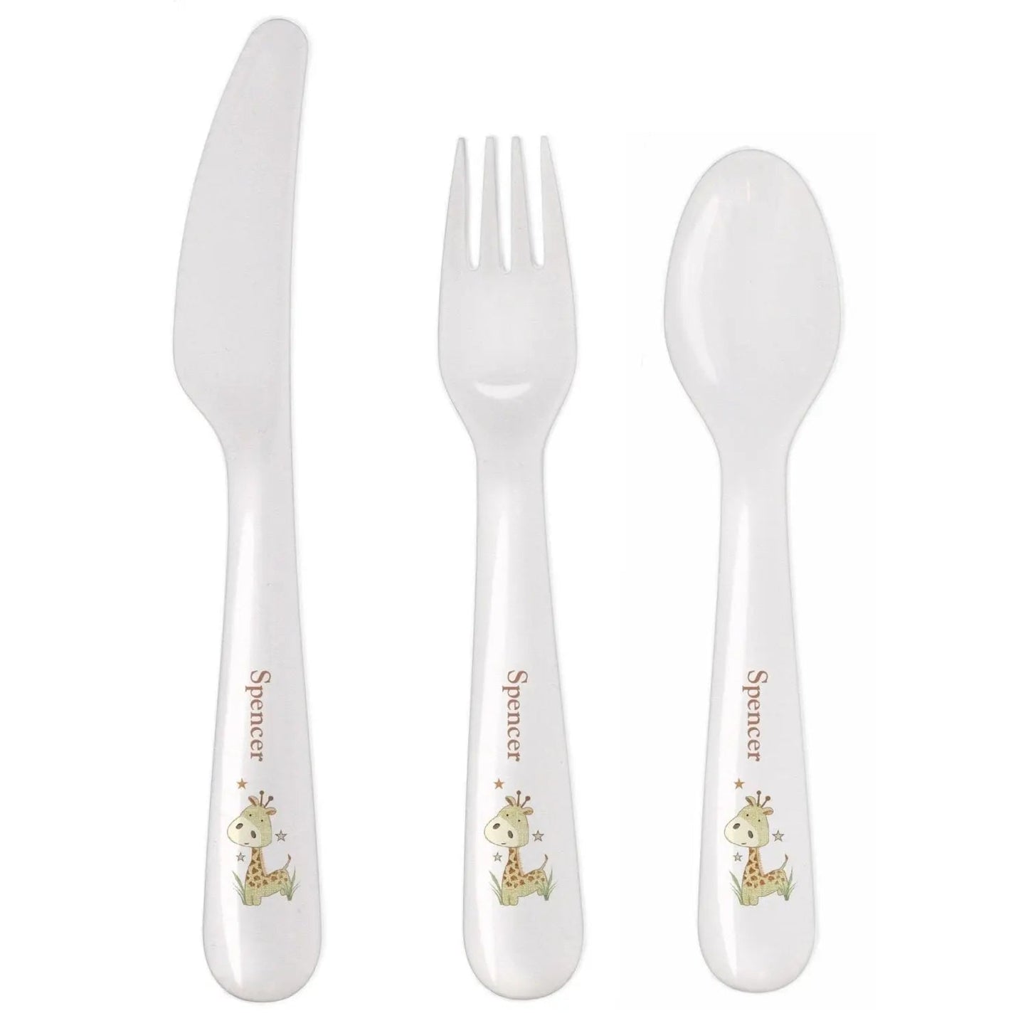 Personalised Hessian Giraffe 3 Piece Plastic Cutlery Set: 3 - Cutlery Sets By Gift Moments