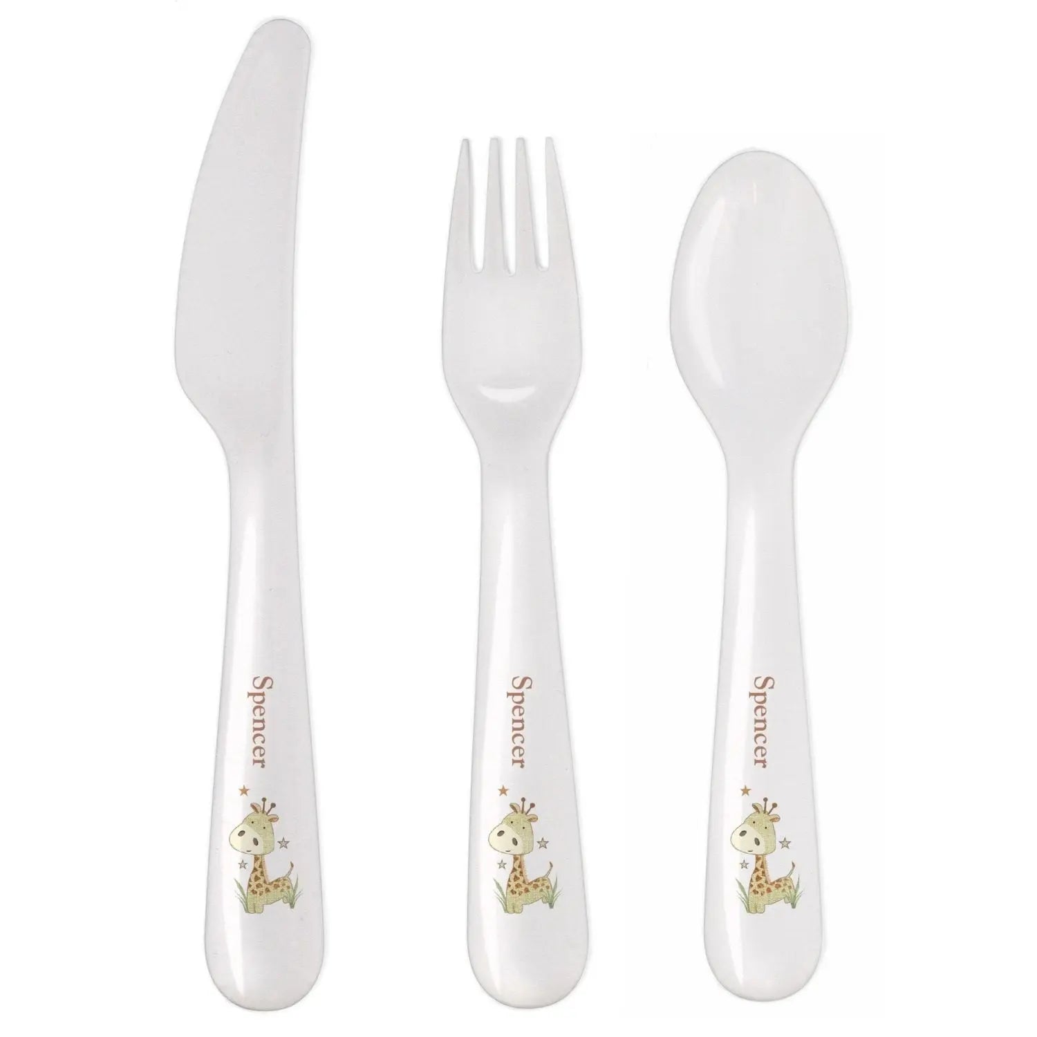 Personalised Hessian Giraffe 3 Piece Plastic Cutlery Set: 3 - Cutlery Sets By Gift Moments