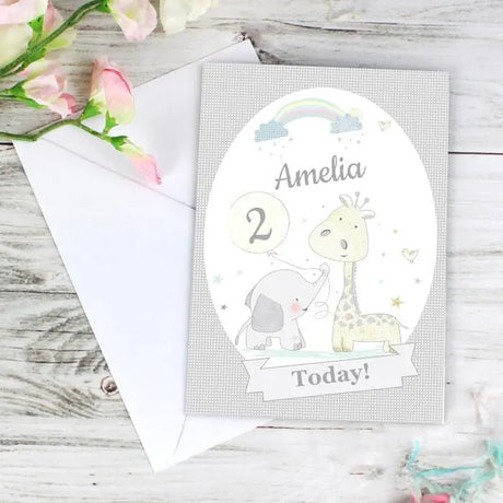 Personalised Hessian Giraffe & Elephant Card: 1 - Greeting Cards By Gift Moments
