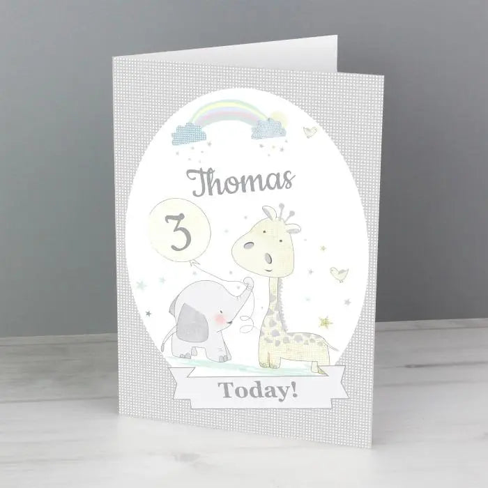 Personalised Hessian Giraffe & Elephant Card: 2 - Greeting Cards By Gift Moments