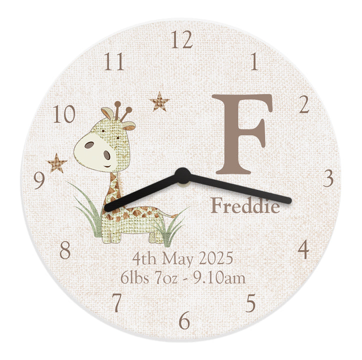 Personalised Hessian Giraffe Nursey Wooden Clock: 5 - Clocks By Gift Moments