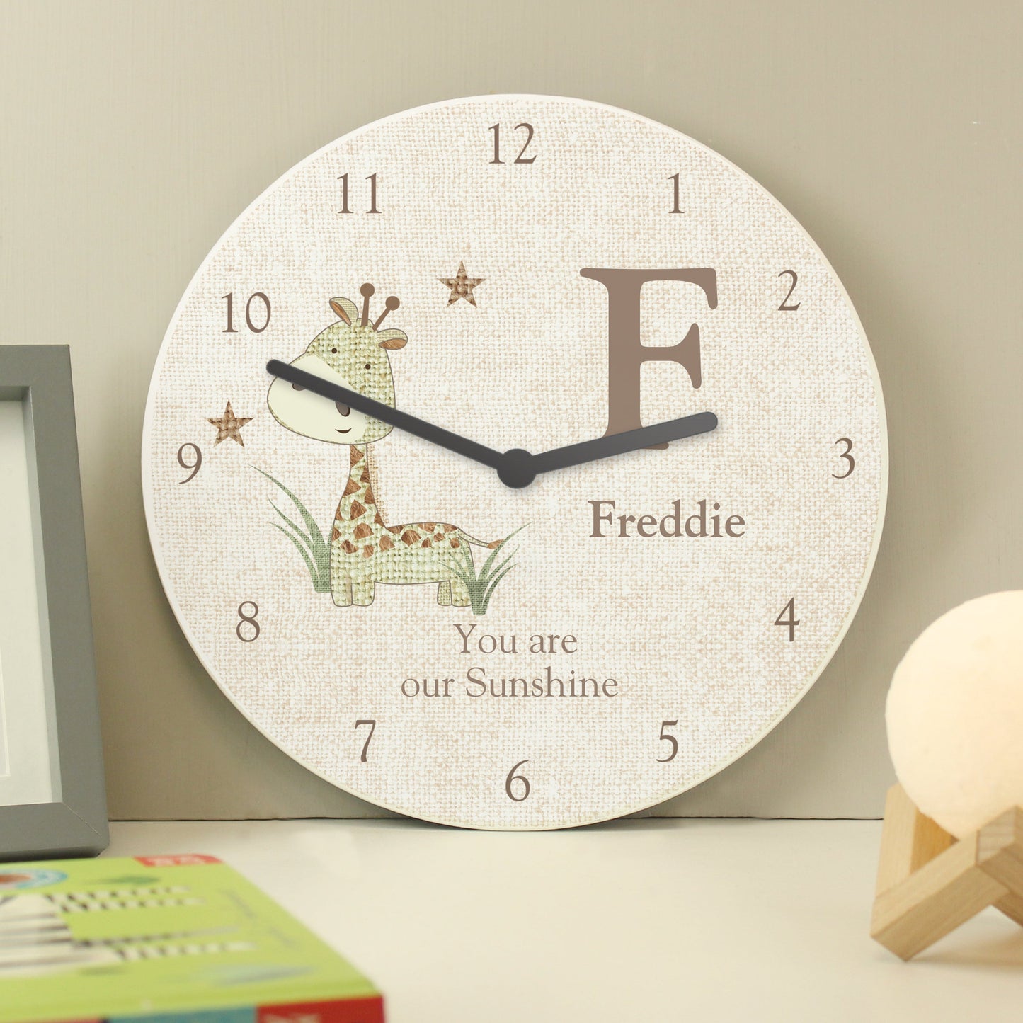 Personalised Hessian Giraffe Nursey Wooden Clock: 4 - Clocks By Gift Moments