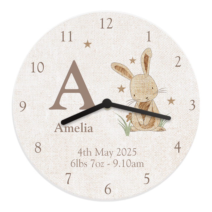 Personalised Hessian Rabbit Shabby Chic Large Wooden Clock: 5 - Clocks By Gift Moments
