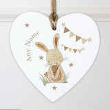 Personalised Hessian Rabbit Wooden Heart Decoration: 4 - Decorations By Gift Moments