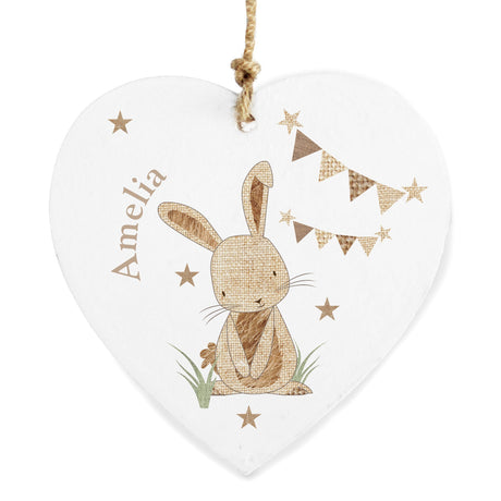 Personalised Hessian Rabbit Wooden Heart Decoration: 5 - Decorations By Gift Moments