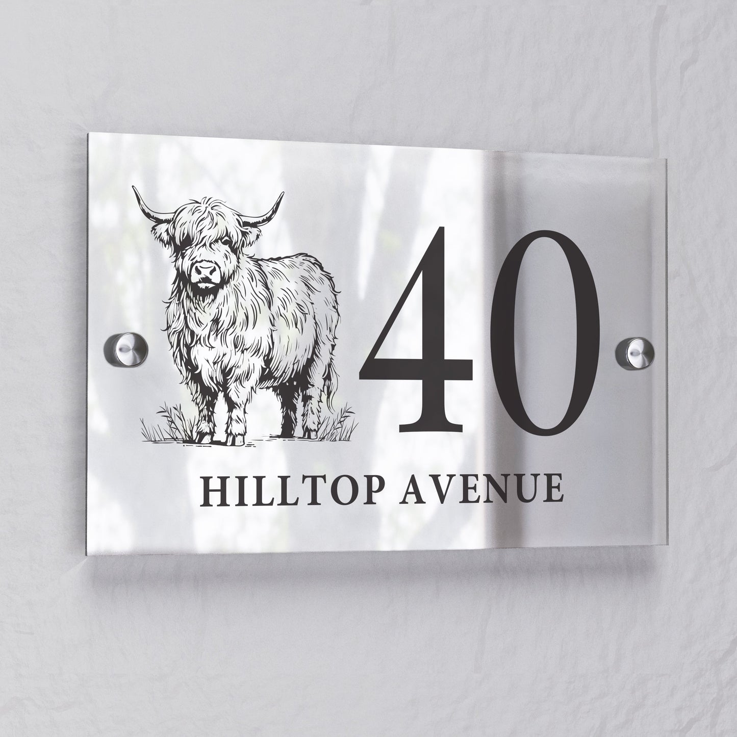Personalised Highland Cow Acrylic House Sign: 2 - House Signs By Gift Moments