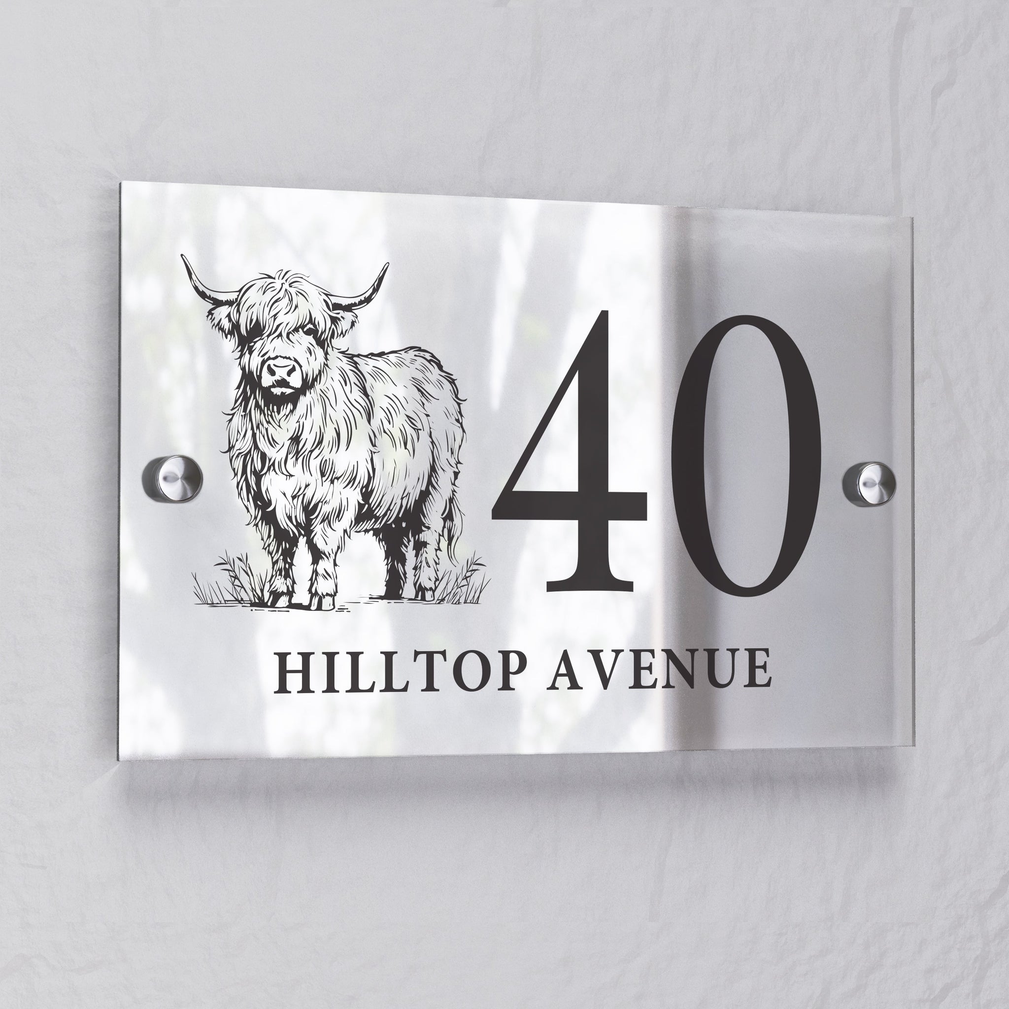 Personalised Highland Cow Acrylic House Sign: 2 - House Signs By Gift Moments