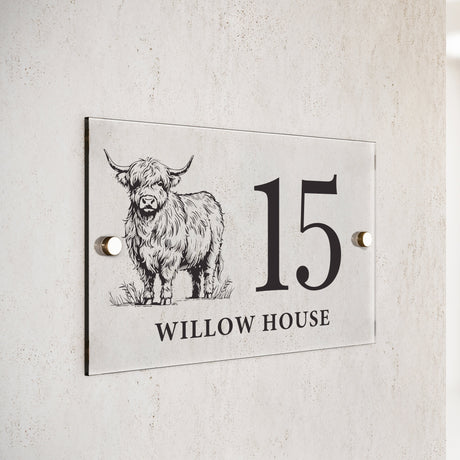 Personalised Highland Cow Acrylic House Sign: 4 - House Signs By Gift Moments